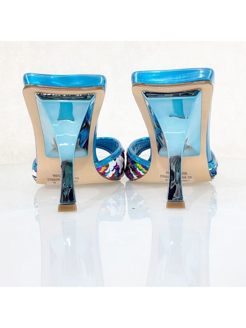 NIB Festive Blue Sequin Slip On 2.5" Heel Casual Evening Party Shoes - Picture 6 of 9